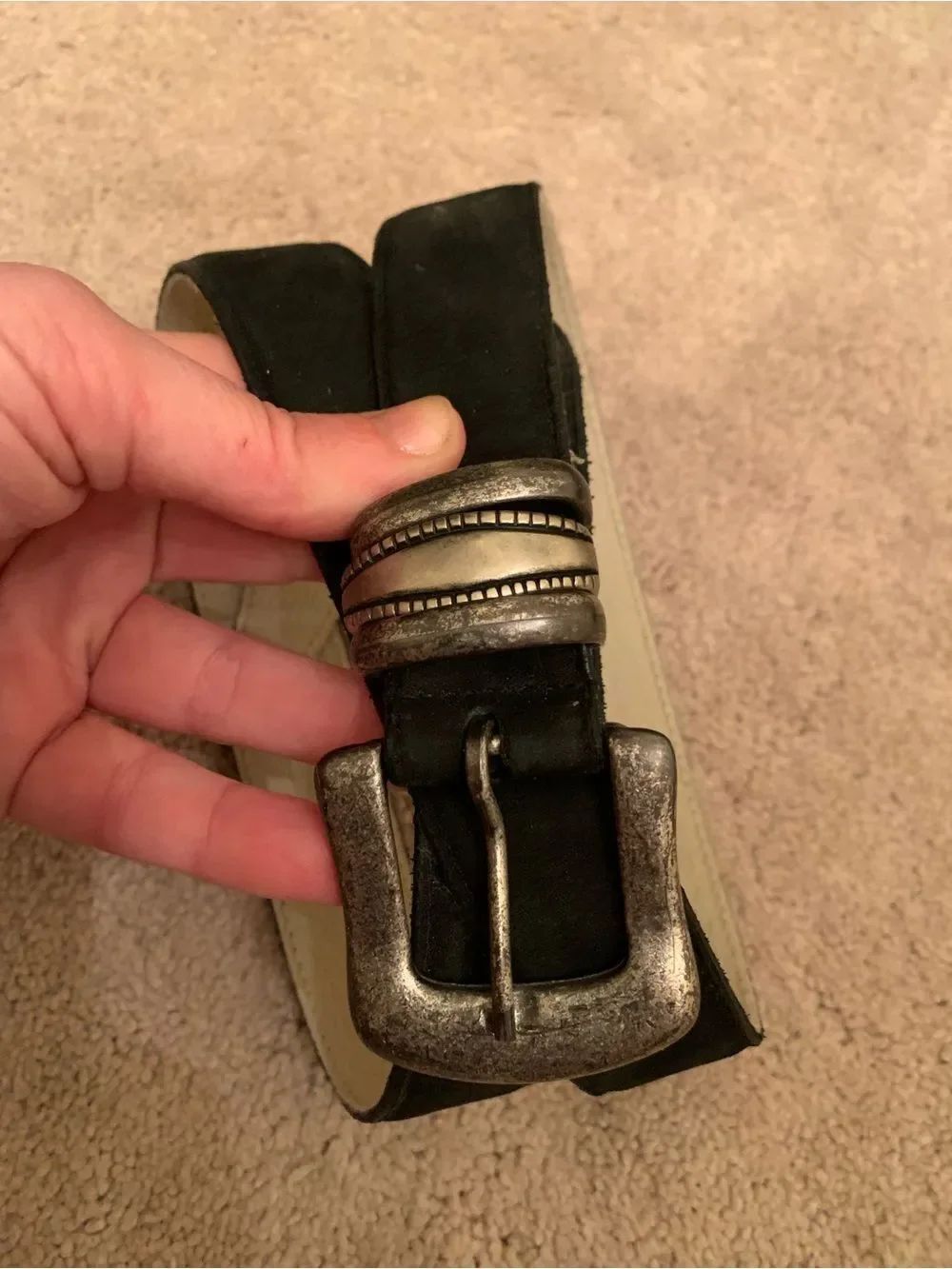 Vintage Black Suede Belt with Antiqued Silver Buckle